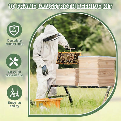 10 Frame Complete Bee Hive Starter Kit Deep Brood Box Medium Super with Frames & Foundation Sheets Beekeeping Equipment, Custom