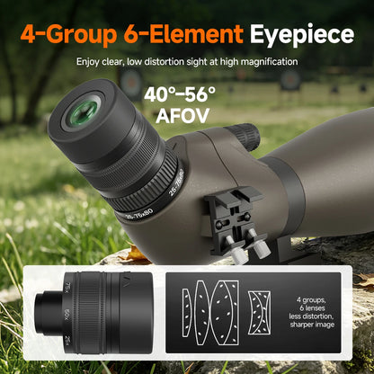 Svbony SV29 Spotting Scope 25-75x80mm FMC 57° Wide Angle Removable 1.25" Eyepiece Telescope for Target Shooting Archery
