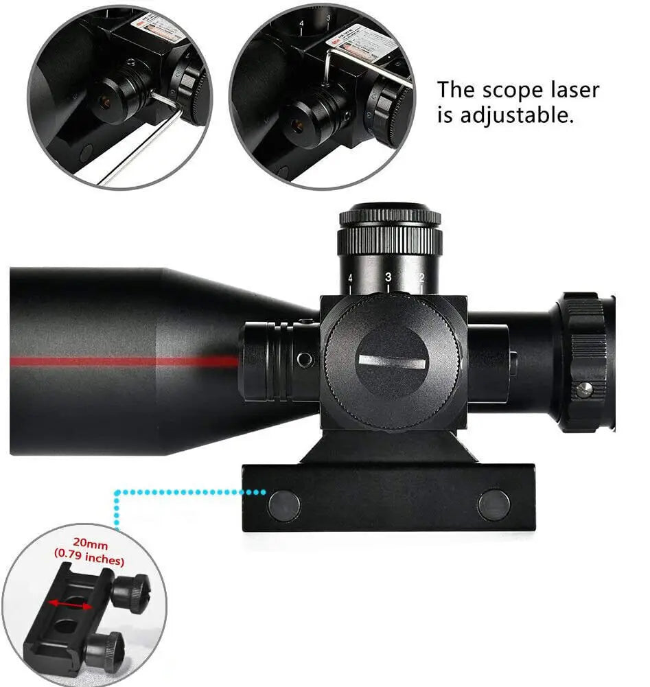 ANS 2.5-10x40 Tactical Rifle Scope Red Green Mil-dot illuminated Red Laser Mount