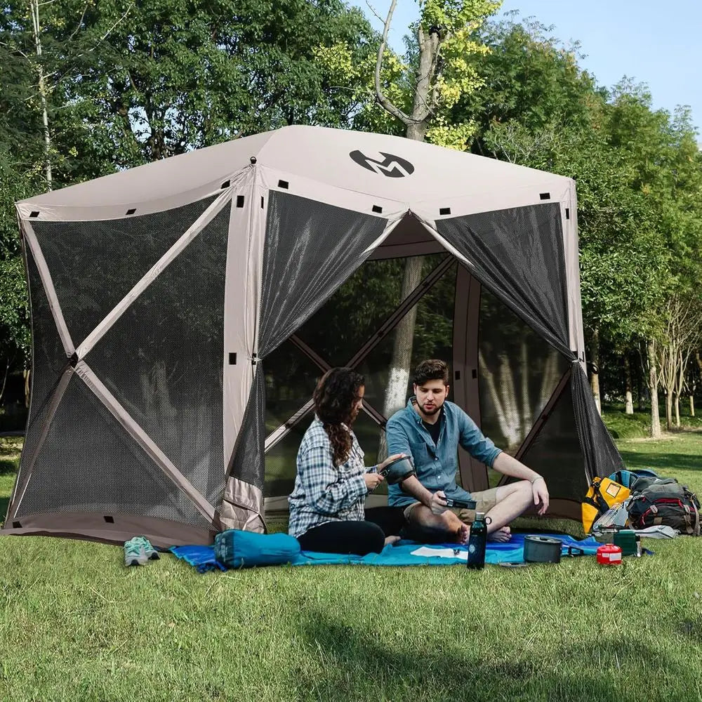 5-Sided Outdoor Gazebo Tent with Netting, Quick Setup Patio Shelter, 10x10 Feet, Tan