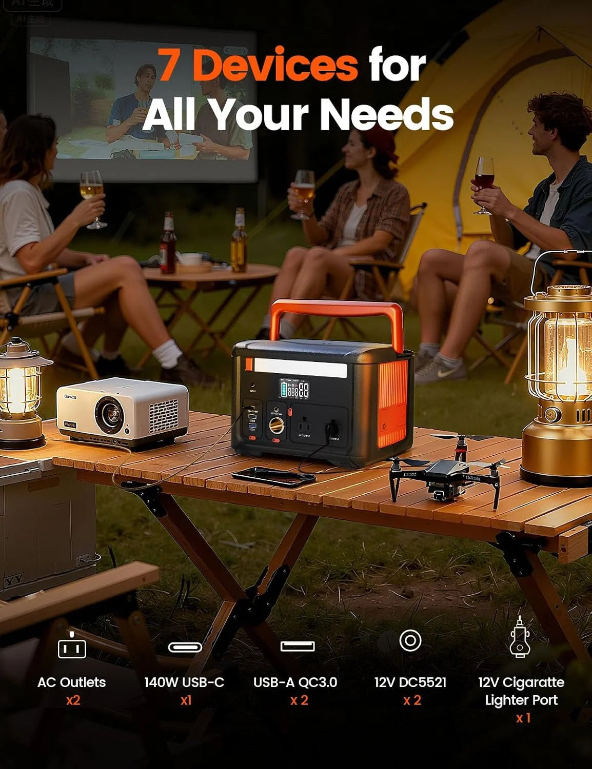 Portable Power Station 600W (1200W Surge), 299Wh Small Lightweight Portable Power for Camping & Spring Outdoor Use, Battery