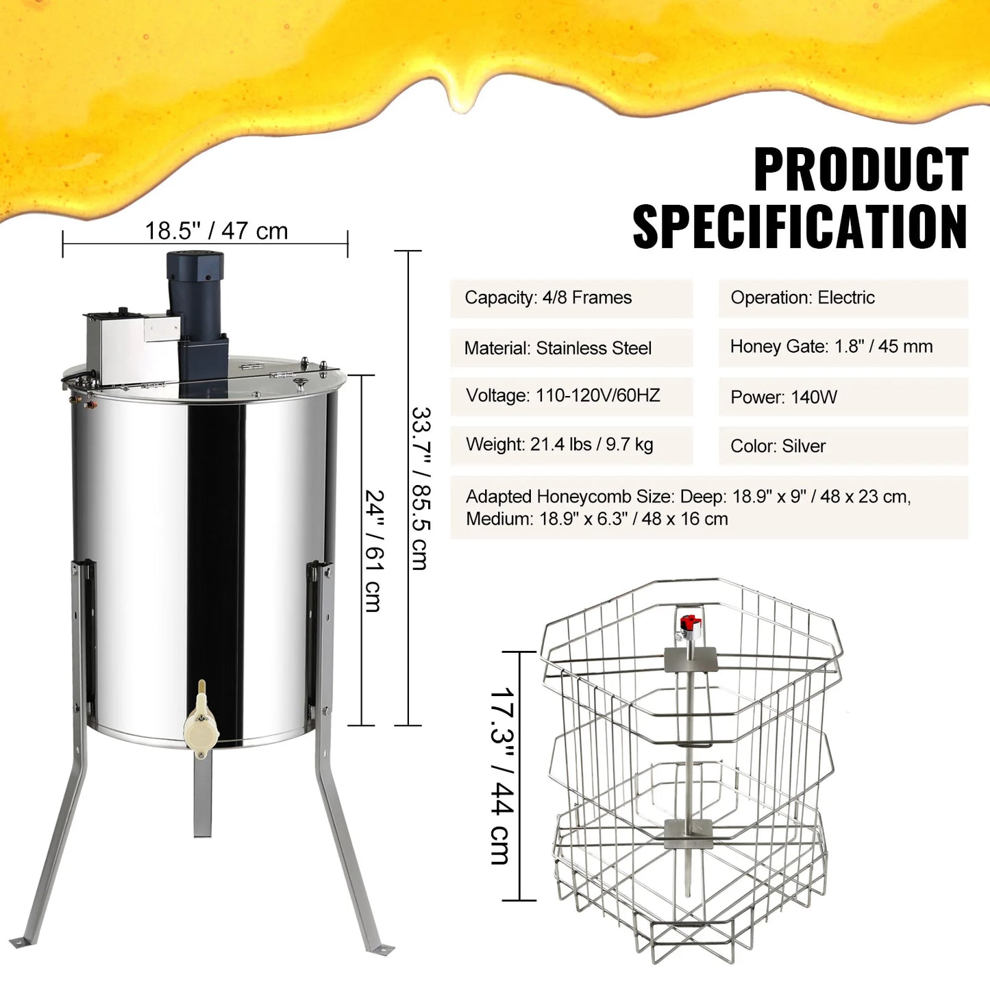 SucceBuy Honey Extractor 2 3 4 Frame Manual Electric Stainless Steel Honeycomb Spinner Crank Honey Centrifuge Beekeeping Equipment