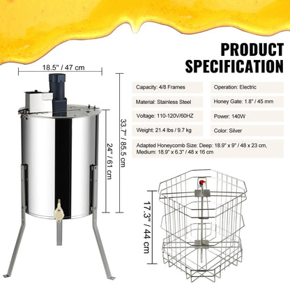 SucceBuy Honey Extractor 2 3 4 Frame Manual Electric Stainless Steel Honeycomb Spinner Crank Honey Centrifuge Beekeeping Equipment