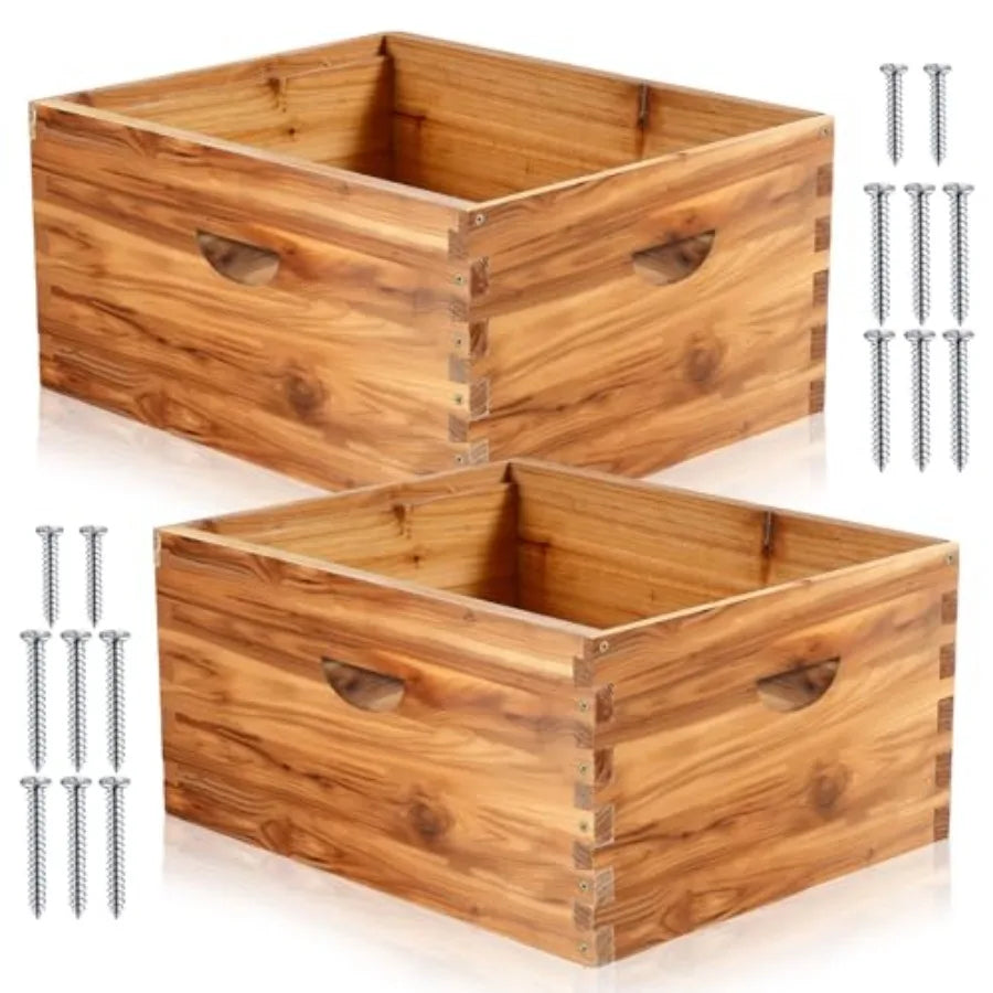 Colingmill Pieces Deep Bee Box for 0 Frame Unassembled Hive Brood Box with Wax Coating, Beekeeping Brood Boxes with Screws, Dip