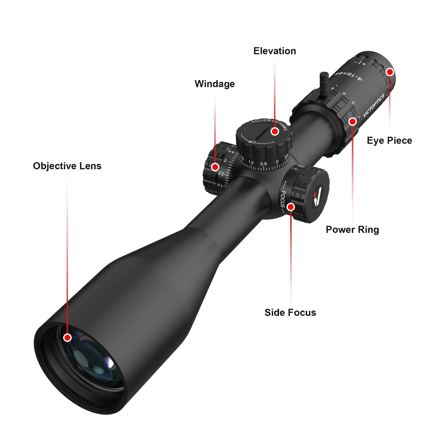 VictOptics S4 4-16x44 SFP Riflescope, Crystal Clear Optics, With Turret Lock Feature, Wide Field of View, For Air Guns & Fire Arms