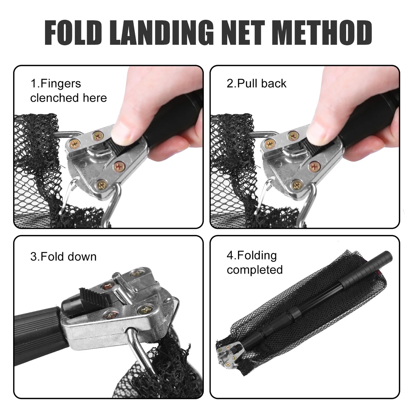 Fishing Landing Net Aluminum Alloy Durable Telescoping Extend to 190cm/130cm/55cm Folding Mesh Safe Fish Catching Releasing