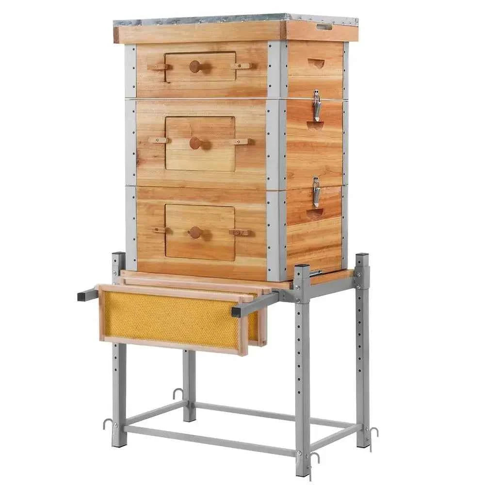 Bee Hive Box Starter Kit with Metal Stand Cedarwood Beehive with 10 Medium amp 20 Deep Frames, Full Beeswax Coating, Outdoor Ba