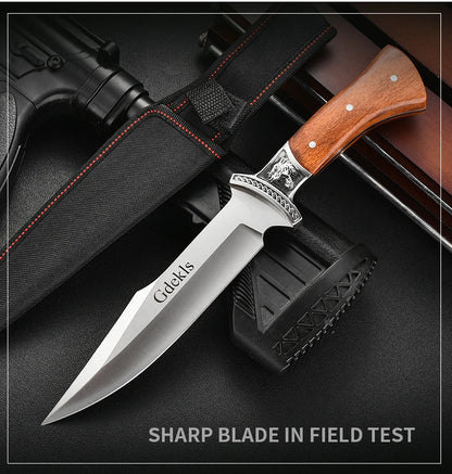 Outdoor Hunting Knife Camping High-Quality Professional Self-Defense Multi-Functional Portable Carnivorous Straight Knife, 12 in