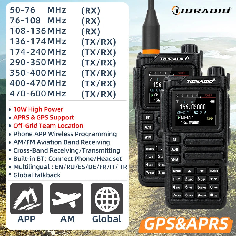 TIDRADIO H9 10W GPS APRS Radio Walkie Talkie, Off-Grid Team Location, Offline Map, No Cell Signal Team Tracking, Long Range Two Way Radio, USB-C Rechargeable, Air Band AM FM NOAA