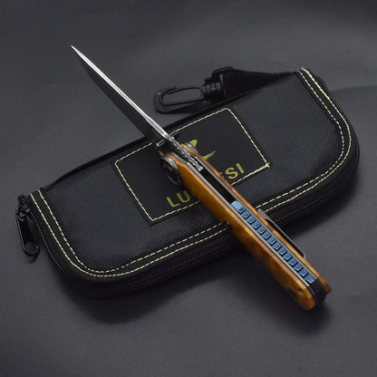 VG10 Damascus Steel Camphor Wood Handle Knife With Back Clip Folding Outdoor Camping Fishing Portable Tools Collecting Gifts EDC