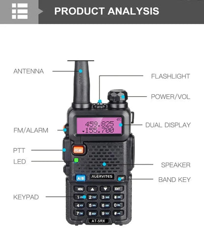 ALERVITES 2PCS AT-5RX 5RX radio, 5W/8W high-power dual-frequency two-way radio, remote handheld portable Baofeng walkie-talkie