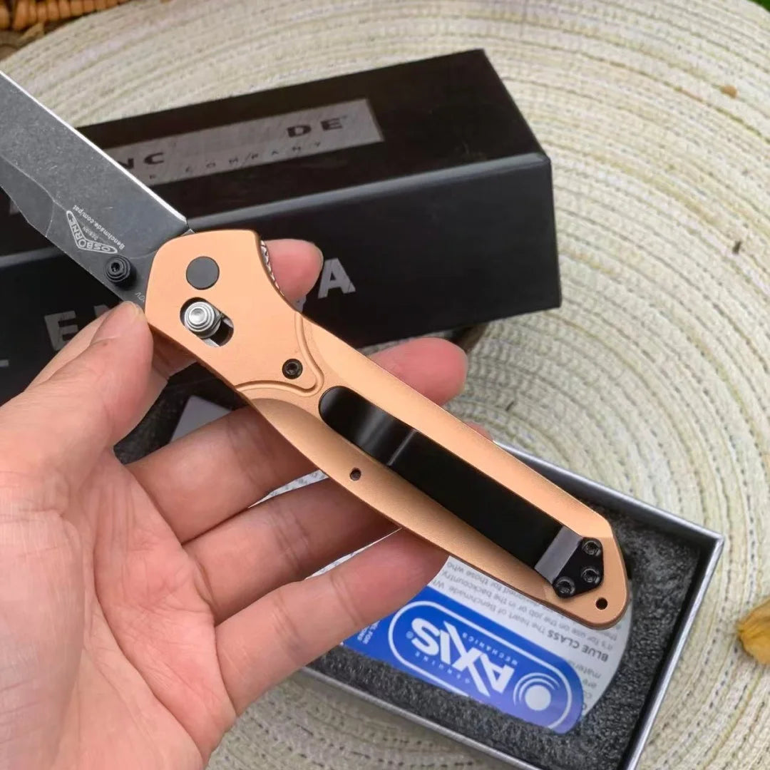 Rose gold BM940 folding knife, aluminum alloy handle, CNC precision grinding bearing lock folding knife, men's gift, festival gi