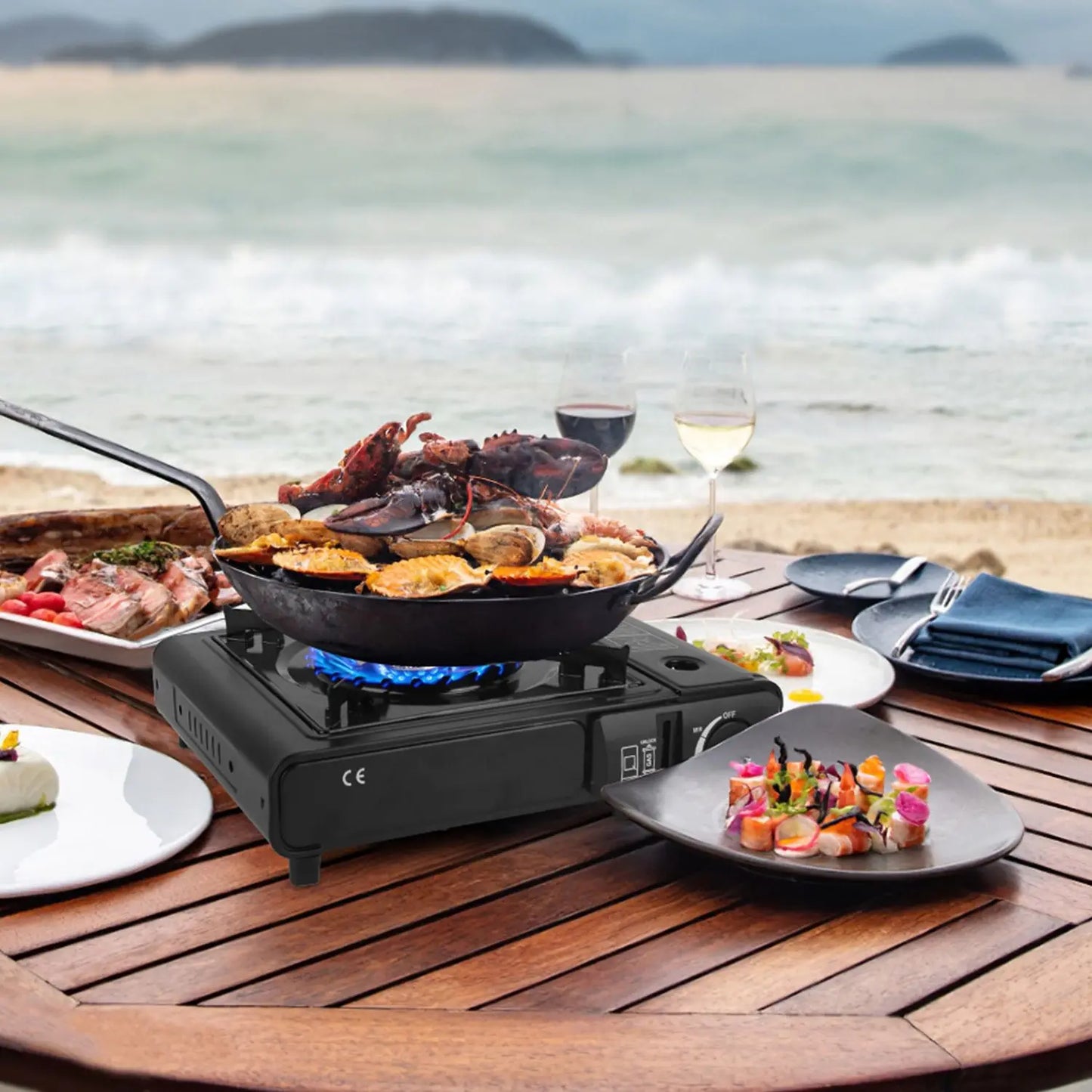 3300W portable camping stove dual fuel burner electric ignition outdoor windproof energy-saving gas stove with automatic fuel tank injection overpressure cut-off portable case suitable for camping, picnicking, traveling, back