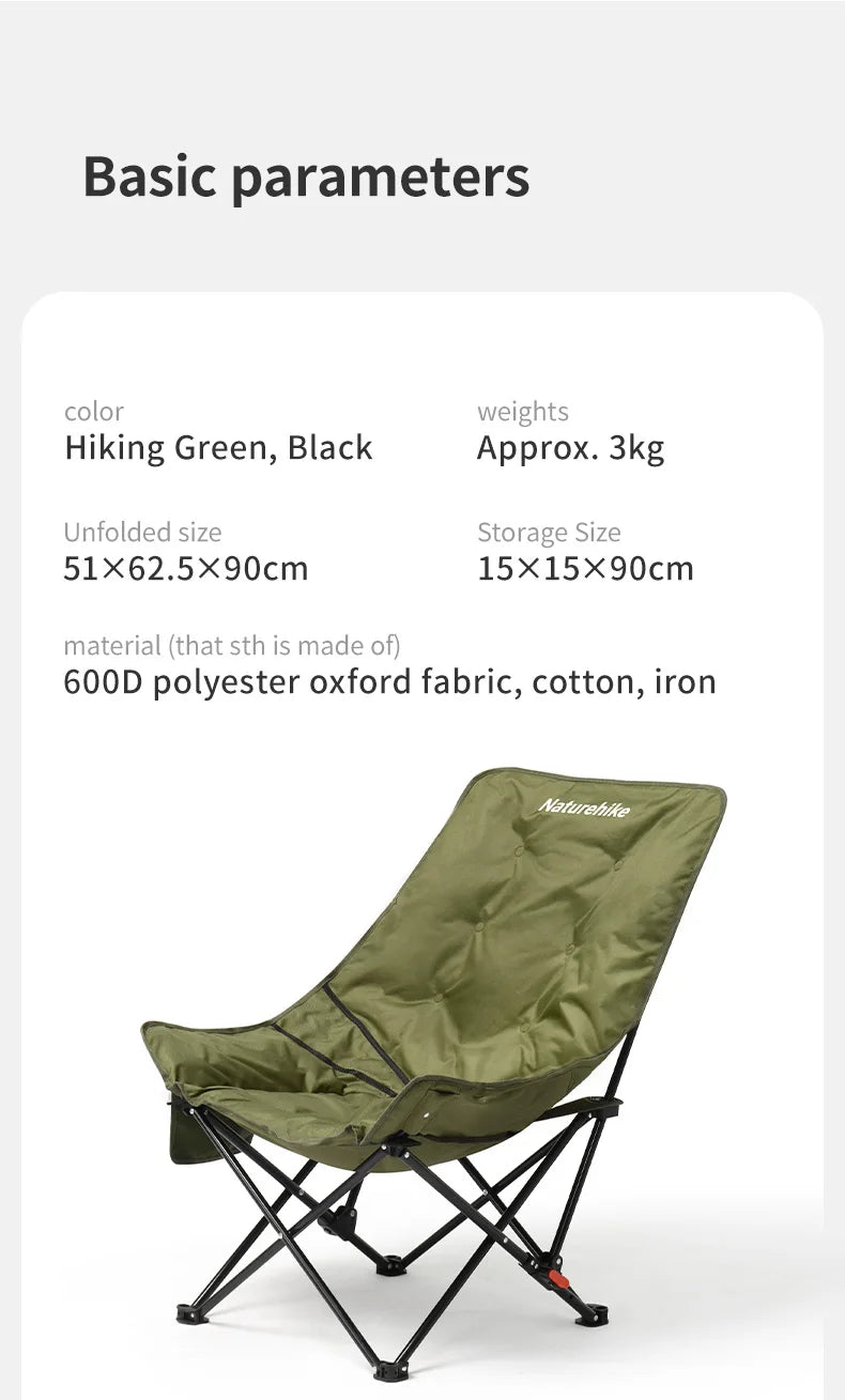 Naturehike High Back Moon Chair Camping Outdoor Fishing Folding Adjustable Lounge Chair Portable Picnic Garden Leisure Seat