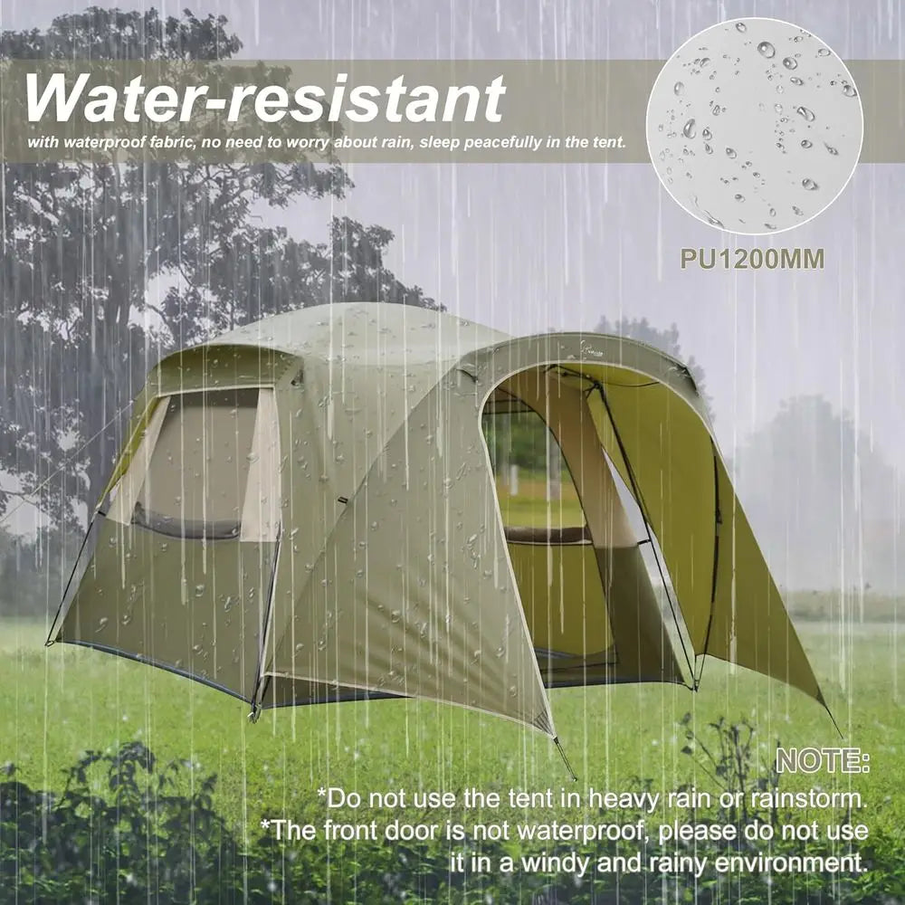 4-Person Double Layer Waterproof Family Tent with Mesh Door and Windows for Camping and Hiking