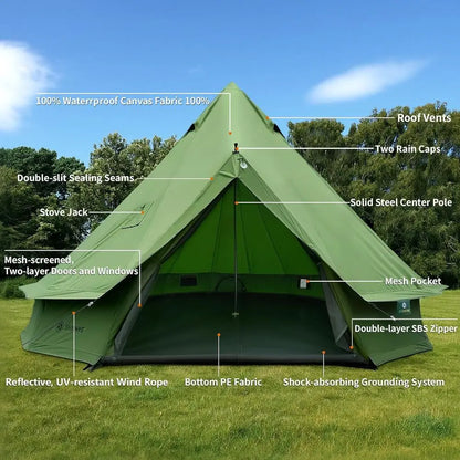 Family Outdoor Canvas Bell Yurt Tent with Stove Jack