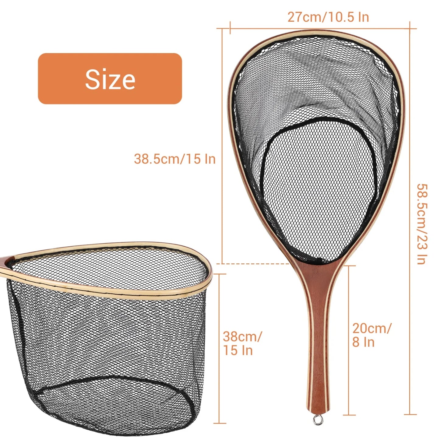 Wooden Frame Fly Fishing Landing Net, Fly Fishing Gear for Stream Fishing