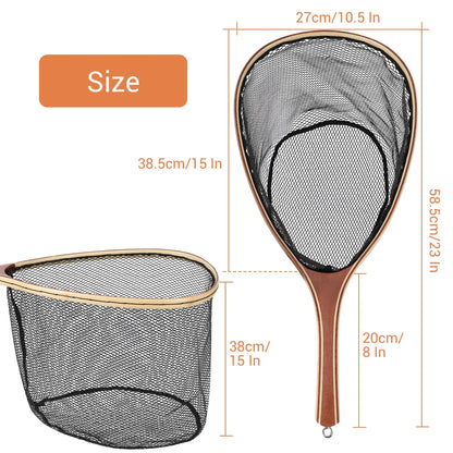 Wooden Frame Fly Fishing Landing Net, Fly Fishing Gear for Stream Fishing