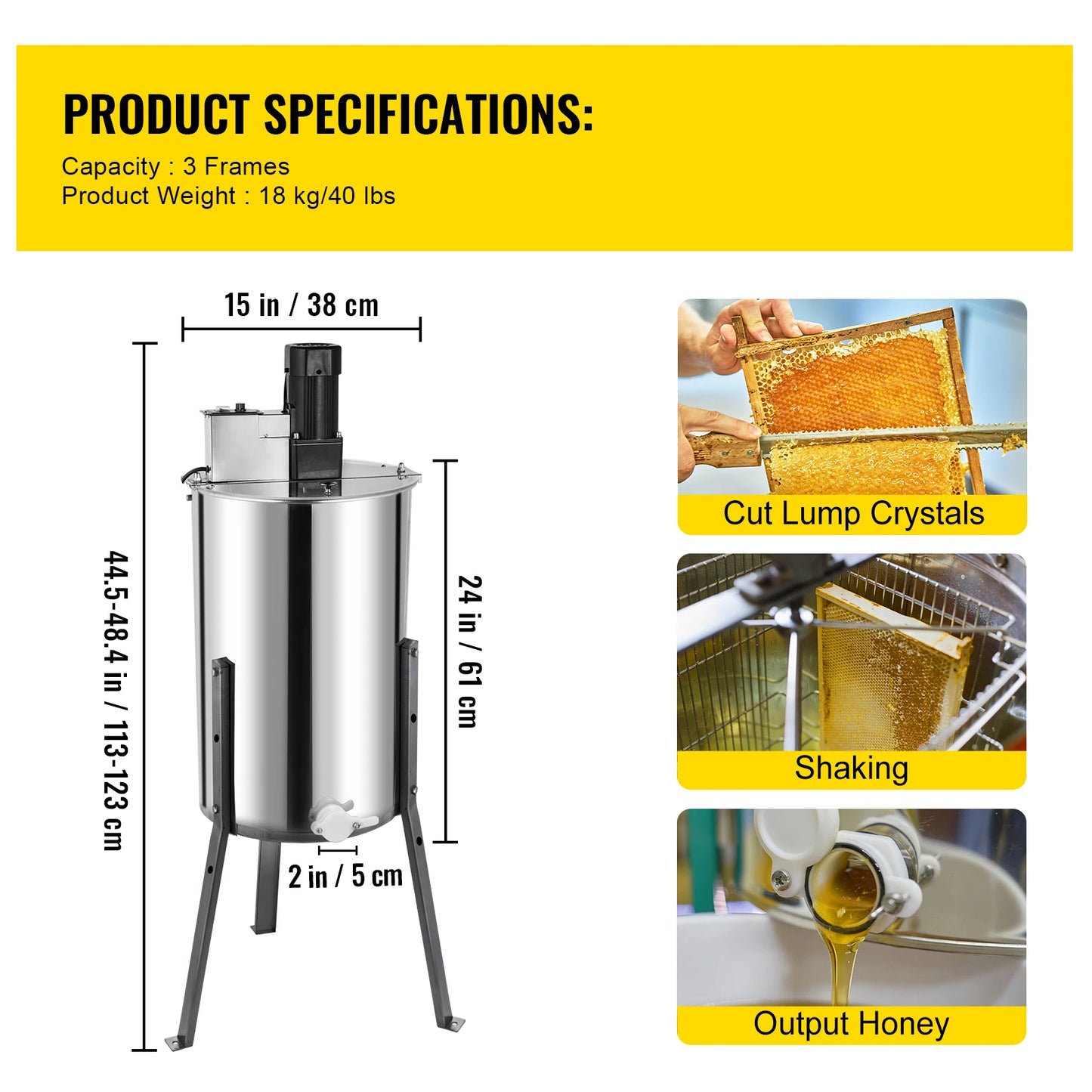 SucceBuy Honey Extractor 2 3 4 Frame Manual Electric Stainless Steel Honeycomb Spinner Crank Honey Centrifuge Beekeeping Equipment