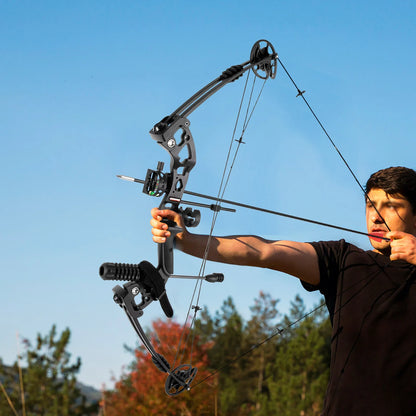 Fully Adjustable Compound Bow Kit Right Handed, 30-70LB Draw Weight with Lighted Sight & Shock Absorption, Complete Hunting Accessories for Archery Beginners & Pros