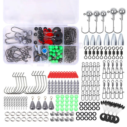 170pcs Fishing Tools Accessories Kit Set with Fishing Box Fish Hooks Swivels Sinkers Fishing Accessories Kit Gifts for Men