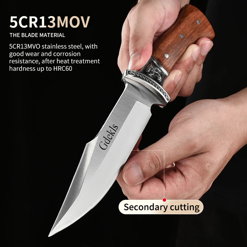 Outdoor Hunting Knife Camping High-Quality Professional Self-Defense Multi-Functional Portable Carnivorous Straight Knife, 12 in