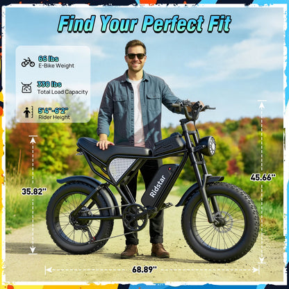 Ridstar Electric Bike for Adults Peak 1500W 31 MPH 48V 15.6AH MINI30 E-Bike Electric Bicycle 20x4" Fat Tire Mountain Bike