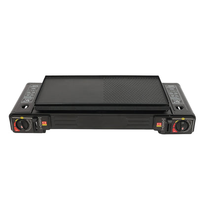 2 Burners Portable Camping Stove, 2.5KW Auto Ignition Butane/LPG Gas Stove w/Baking Tray+Carrying Case for RV Outdoor Picnic BBQ