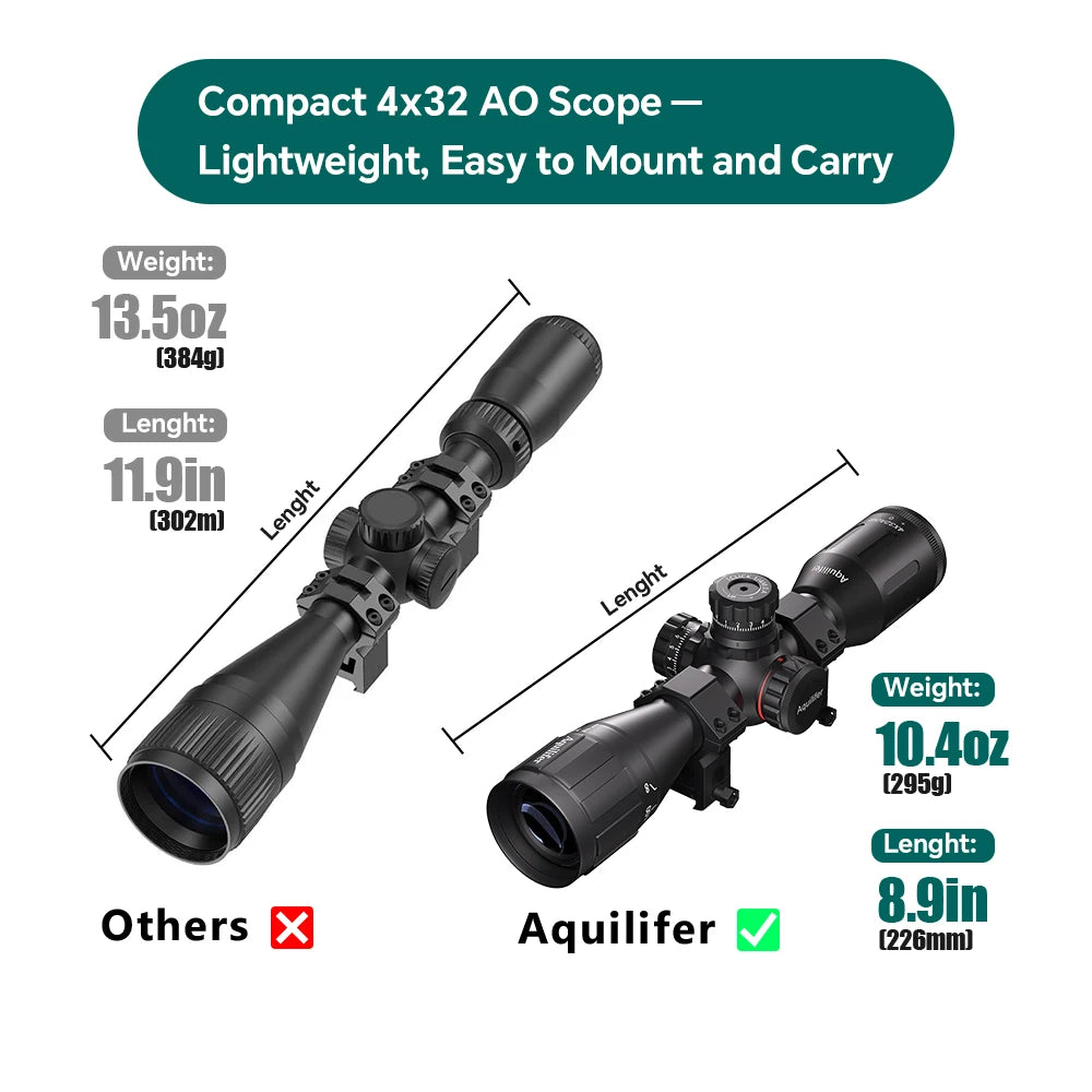 Aquilifer 4X32 Red Green Illumination Rifle Scope 22LR AO SFP FMC Zero Stop Hunting Scope for Outdoor Training And Competition