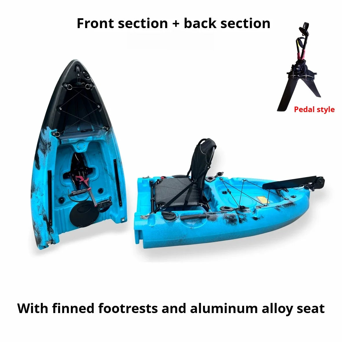 Modular Assembly Kayak with Split Hard Shell, Electric/Pedal-Driven Canoe for Solo/Tandem Lake/Sea Adventures, Portable LLDPE