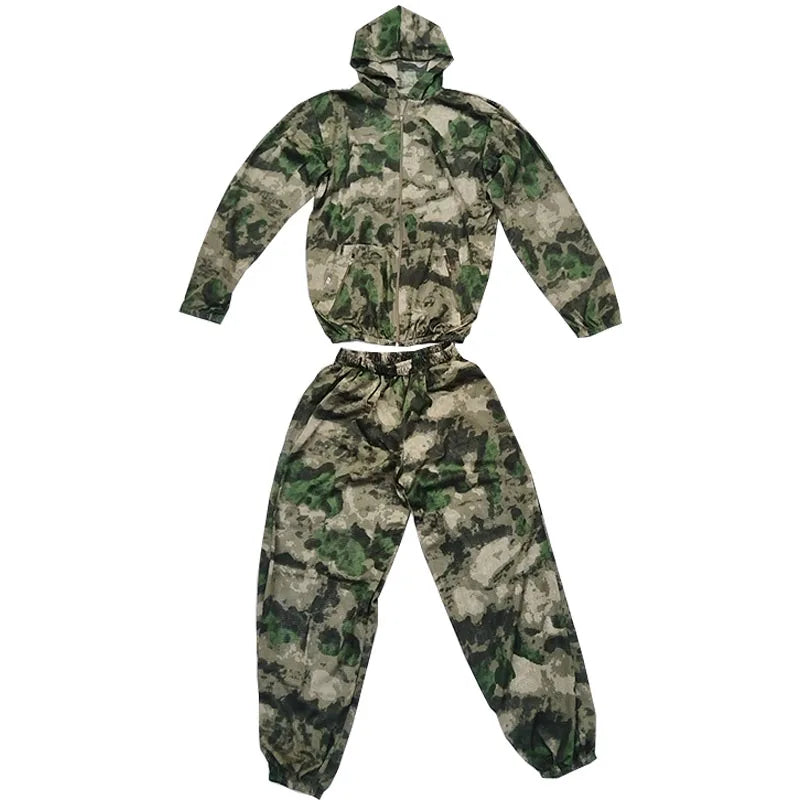 Men Fishing Hiking Sets Outdoor Tactical Mesh Hoodie Mosquito-Proof Set Camping Jacket Elastic Waistband Hunting Pants Men Kids