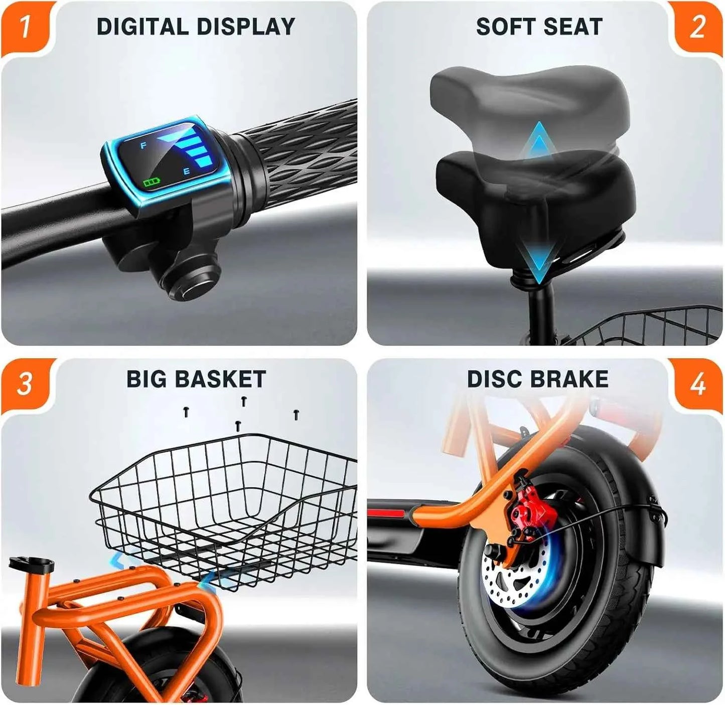 SISIGAD C10 600W Electric Bicycle, 19MPH top speed, 20-mile range, with seat, shock absorbers, folding design, and dual brakes.