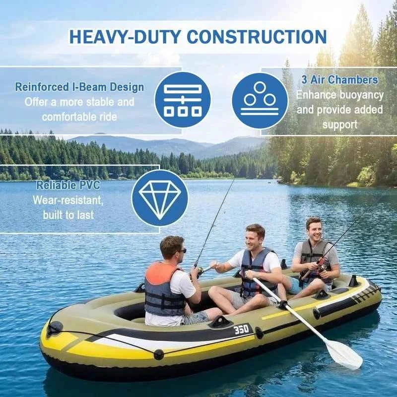 Heavy-Duty Inflatable Boat 4-Person Fishing Raft Set-Green