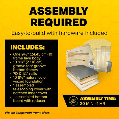 Unassembled Complete Bee Hive Box with Foundation, Langstroth 10 Frame 9 5/8" Hive Body, All Beekeeping Levels,, Customized
