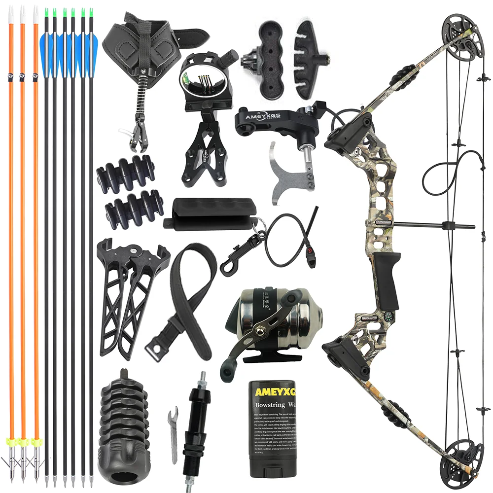Compound Bow Set 20-70lbs Adjustable 320FPS 80% Let-off RH LH for Hunting Target Shooting Archery Practice Use