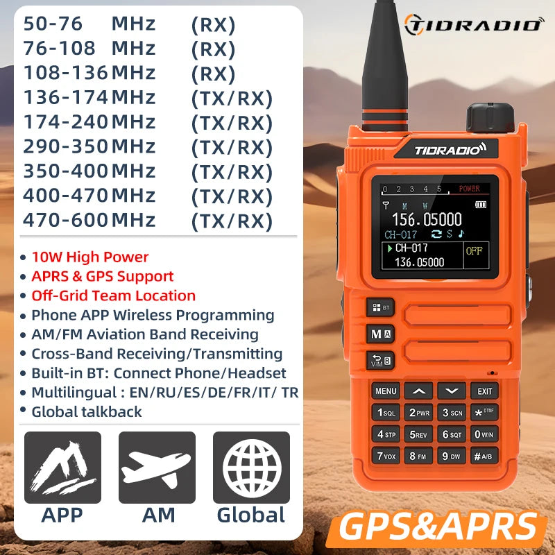 TIDRADIO H9 10W GPS APRS Radio Walkie Talkie, Off-Grid Team Location, Offline Map, No Cell Signal Team Tracking, Long Range Two Way Radio, USB-C Rechargeable, Air Band AM FM NOAA
