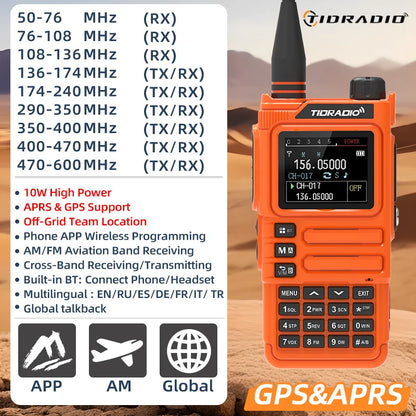 TIDRADIO H9 10W GPS APRS Radio Walkie Talkie, Off-Grid Team Location, Offline Map, No Cell Signal Team Tracking, Long Range Two Way Radio, USB-C Rechargeable, Air Band AM FM NOAA