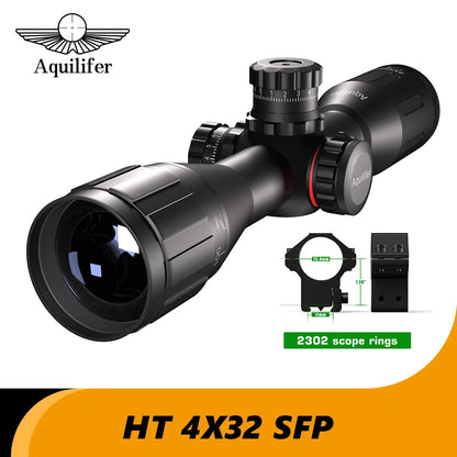 Aquilifer 4X32 Red Green Illumination Rifle Scope 22LR AO SFP FMC Zero Stop Hunting Scope for Outdoor Training And Competition