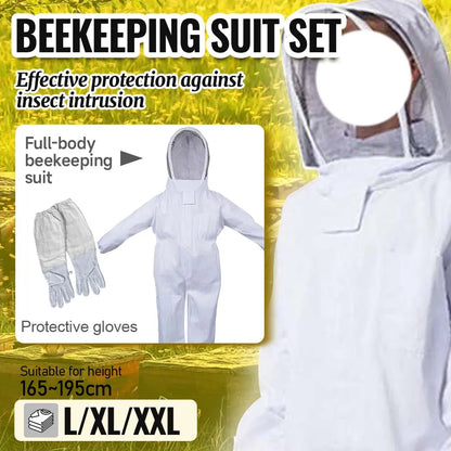 Full Body Beekeeping Suit with Veil Jacket Pants Gloves Breathable Cotton Thickened Protection L XL XXL for 165-195cm Height