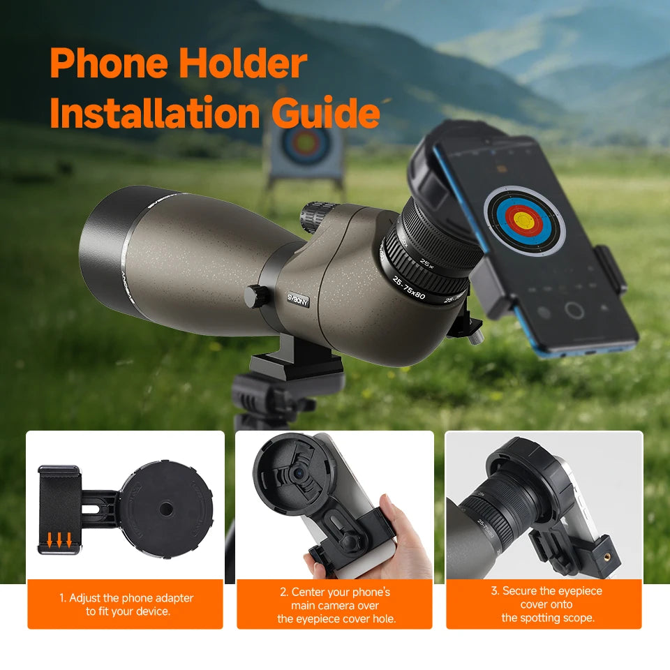 Svbony SV29 Spotting Scope 25-75x80mm FMC 57° Wide Angle Removable 1.25" Eyepiece Telescope for Target Shooting Archery