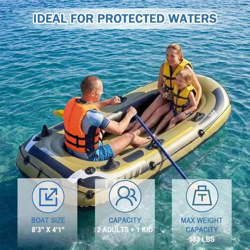Inflatable Boat 3-Person Fishing Raft Set with Oars and Pump-Green