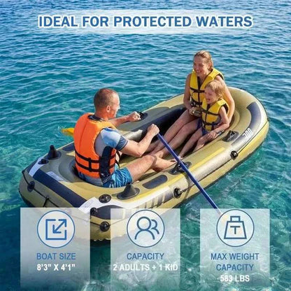 Inflatable Boat 3-Person Fishing Raft Set with Oars and Pump-Green