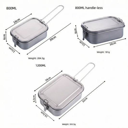 Titanium Lunch Box with Lid and Folding Handle Leak Proof Lightweight Outdoor Camping for Backpacking Hiking Picnic Travel