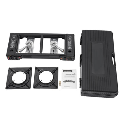 2 Burners Portable Camping Stove, 2.5KW Auto Ignition Butane/LPG Gas Stove w/Baking Tray+Carrying Case for RV Outdoor Picnic BBQ