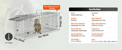 SucceBuy Live Animal Cage Trap Humane Cat Trap Galvanized Iron Folding Animal Trap with Handle for Rabbits Stray Cats Squirrels