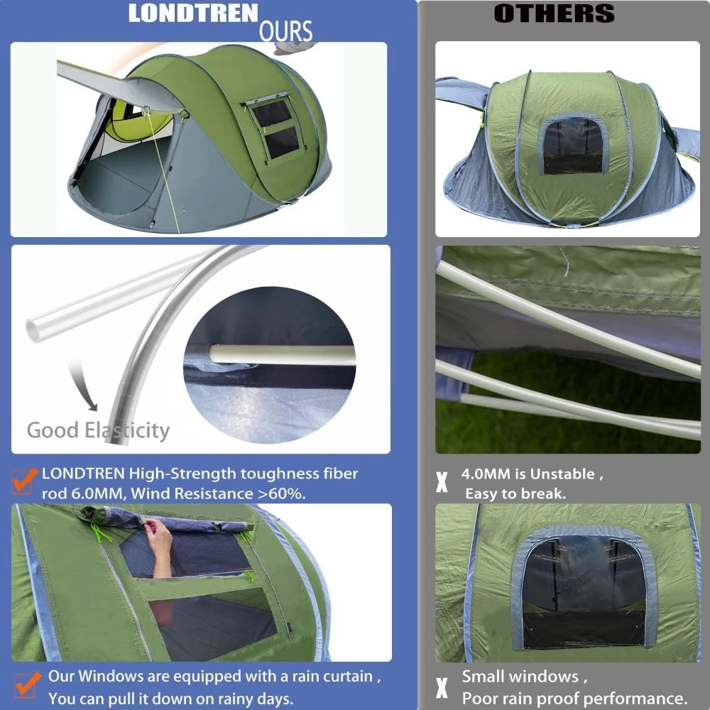 4 Person Pop Up Waterproof Tent Instant Setup Double Door Family Camping Hiking