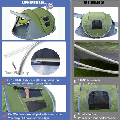 4 Person Pop Up Waterproof Tent Instant Setup Double Door Family Camping Hiking