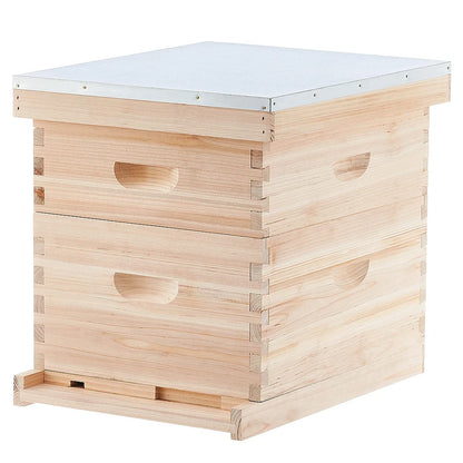 10-Frame Langstroth Bee Hive Coated with Beeswax Includes Beehive Frames and Foundations Beekeeping Starter Kit