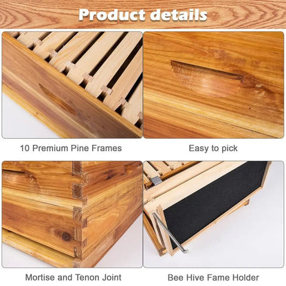 10-Frame Beehive Kit with 24-Piece Beekeeping Tools, Wax-Coated and Painted Hive Boxes, Professional Starter Equipment