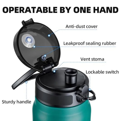 20 Oz Insulated Stainless Steel Water Bottle with Chug Lid Wide Mouth Leak-Proof BPA-Free Green Blue for Adults Sports Gym Outd